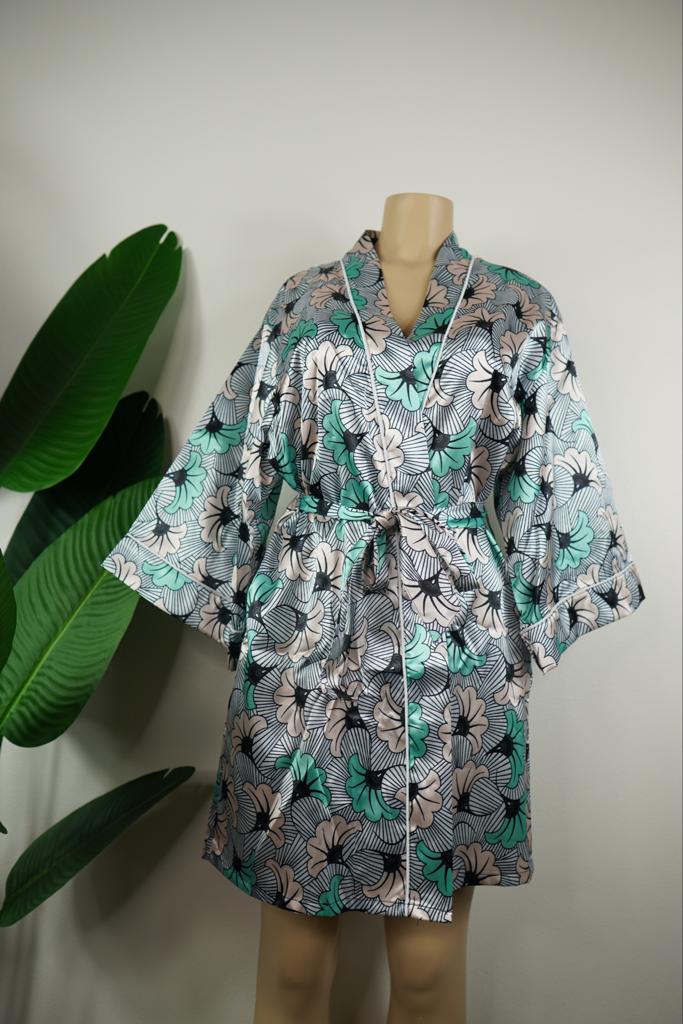 "Mint x White" Luxurious Satin Robe