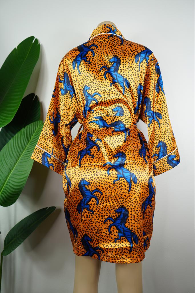 "Gold x Blue" Luxurious Satin Robe