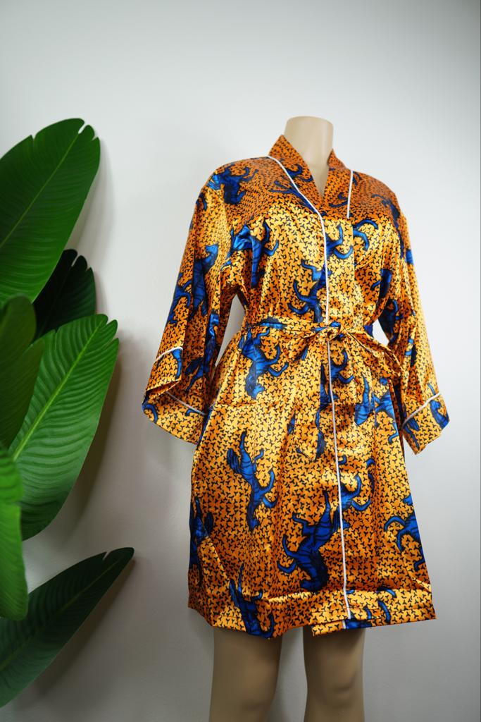 "Gold x Blue" Luxurious Satin Robe