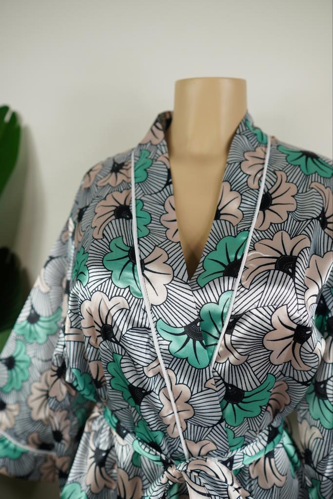 "Mint x White" Luxurious Satin Robe